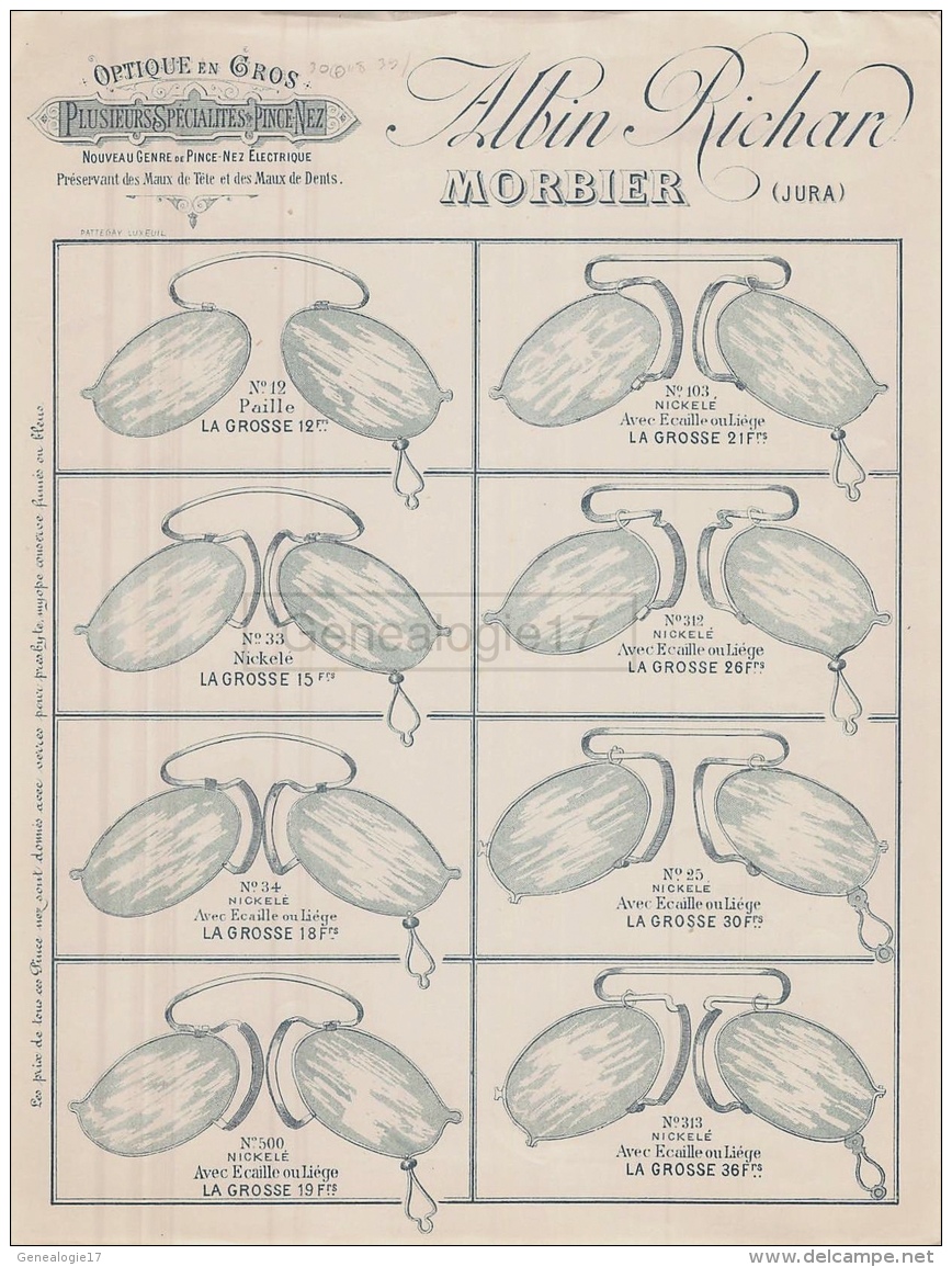 39 882 MORBIER JURA -vierge-  Optique ALBIN RICHARD Pince Nez Lunettes - 1900 – 1949