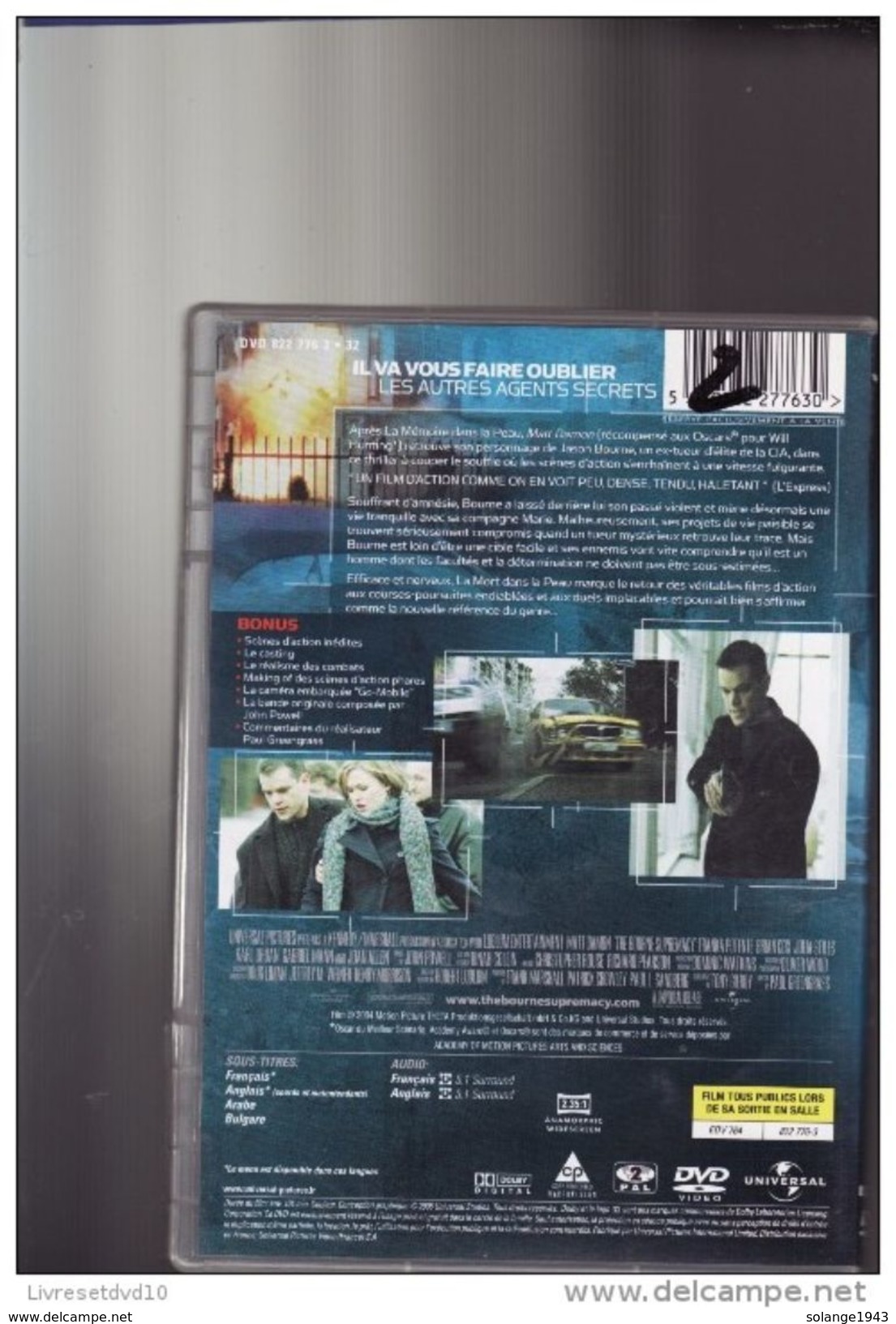 DVD Jason Bourne La Mort Dans La Peau ( Etat: TTB Port 110 Gr Ou 30gr ) - Action, Aventure