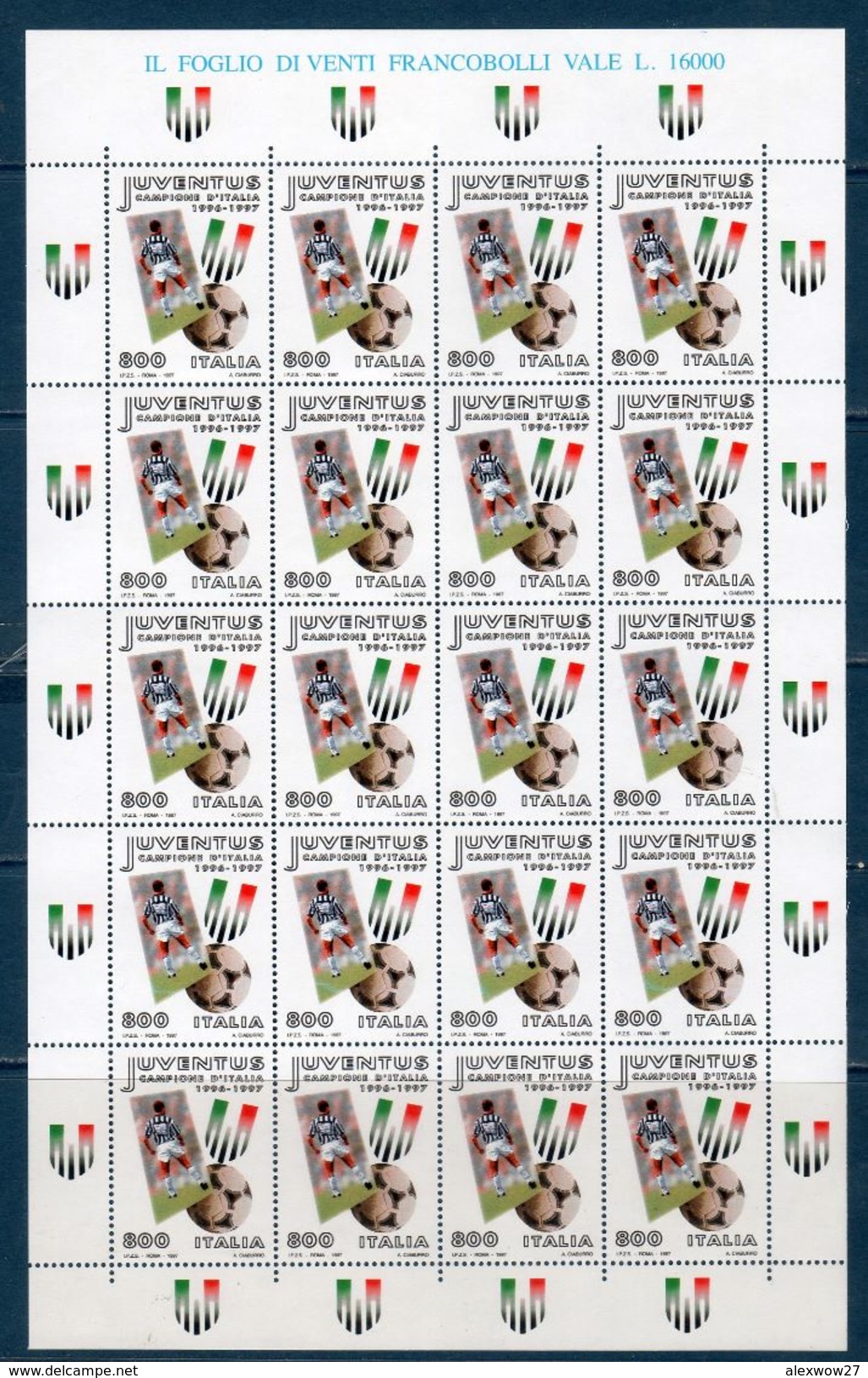 Italia 1997 -- Juventus Campione D'Italia -- Foglio Completo **MNH - Full Sheets