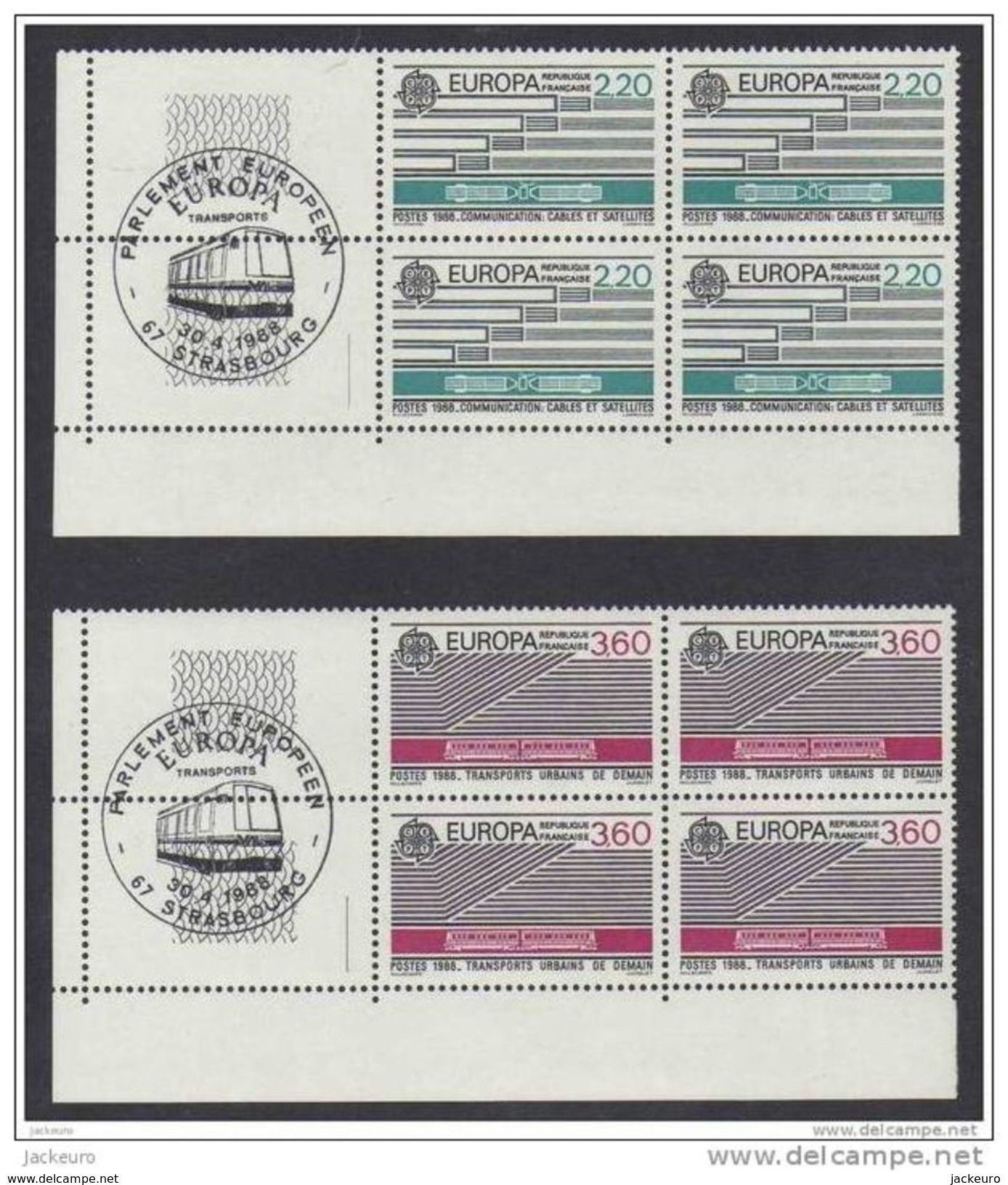 EUROPA 1988 France Bloc De 4 Coin De Feuille Avec Cachet "journée De L'Europe" Michel = 20 € - 1988