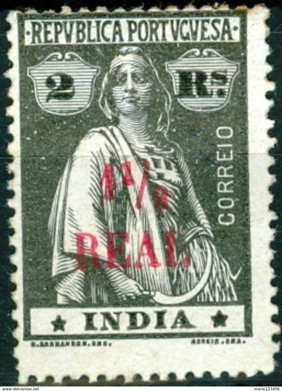 INDIA, PORTUGUESE INDIA, CERES, 1922, FRANCOBOLLI NUOVI (MLH*), 1½ R. On 2 R.    Michel 360   Scott 400 - India Portoghese