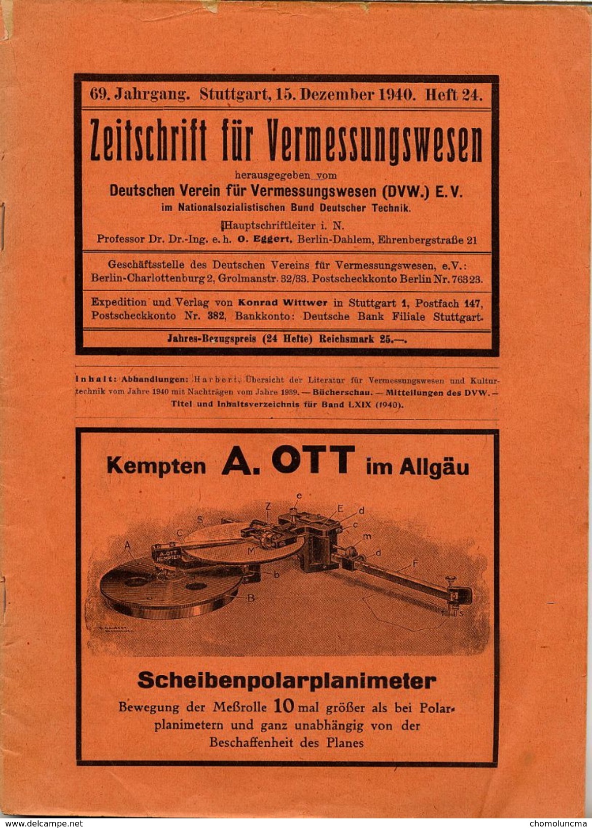 1940 TOPOGRAPHIE GÉOMÈTRE SURVEYING GÉODÉSIE GEODESY Zeitschrift Für Vermessungswesen Theodolit Théodolite Theodolite - Technique