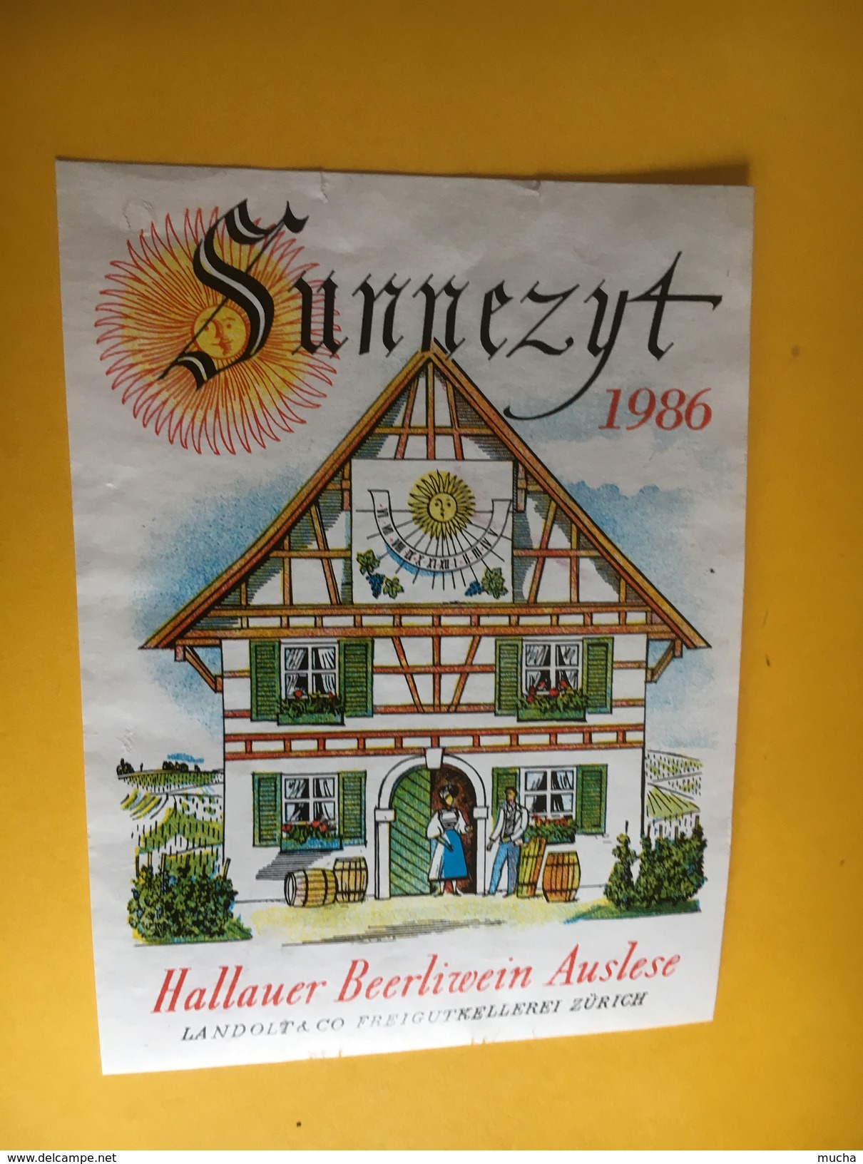 6486 - Sunnezyt 1986 Hallauer Beerliwein Auslese Suisse Petite étiquette - Autres & Non Classés