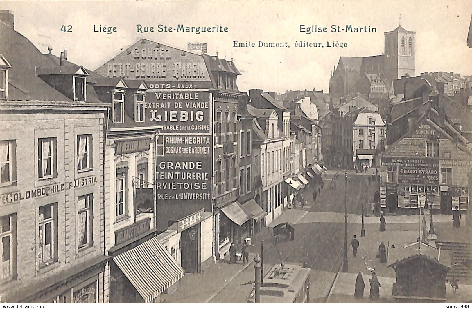 Liège - Rue Ste Marguerite Eglise St Martin (animée, Tram Tramway, Publicité 1911) - Liege