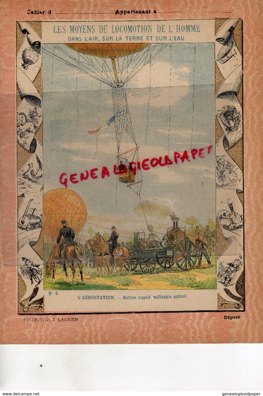 PROTEGE CAHIER-N° 8- MOYENS LOCOMOTION HOMME-AEROSTATION-MONTGOLFIERE -BALLON CAPTIF MILTAIRE ACTUEL - Transportmiddelen