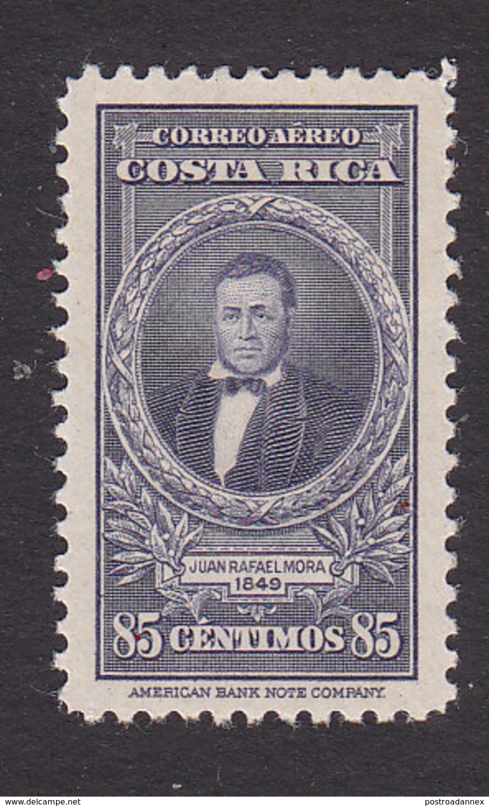 Costa Rica, Scott #C87A, Mint Hinged, Juan Rafael Mora, Issued 1943 - Costa Rica