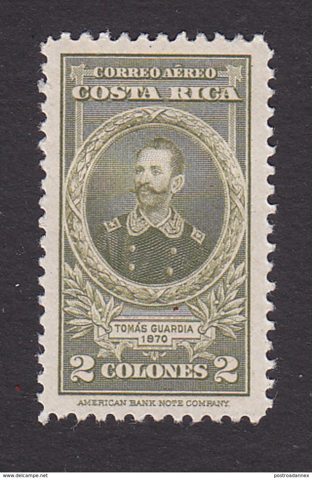 Costa Rica, Scott #C91A, Mint Hinged, Tomas Guardia, Issued 1943 - Costa Rica