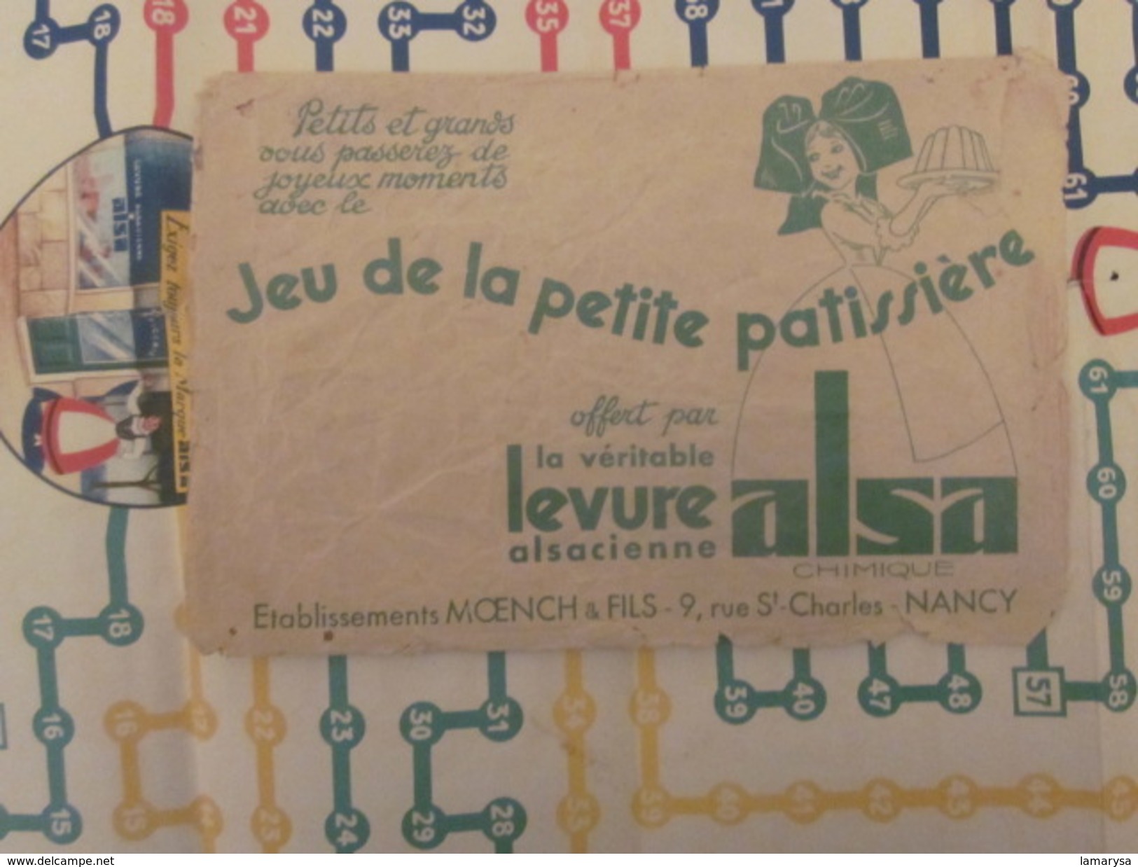 Vintage"Jeu De L'ALSA" Années 50+Règle Du Jeu-Dépliant Publicitaire Levure Alsacienne Nancy+enveloppe Originale Protecti - Other & Unclassified