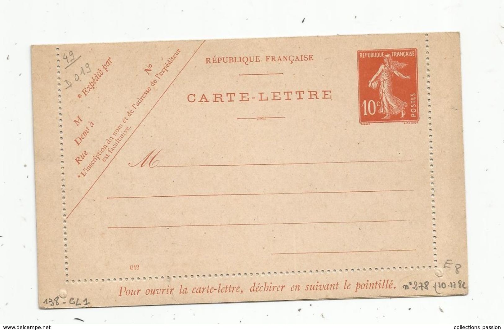 Carte Lettre ,  ENTIER POSTAL NEUF , 10c - Cartes-lettres