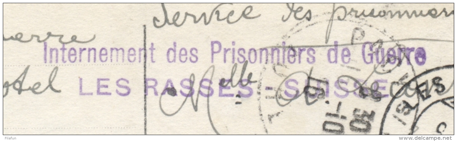 Schweiz - 1916 - POW-Postcard From LES RASSES To France - Documenten