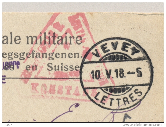 Schweiz - 1918 - Konstanz Censored POW-Postcard From VEVEY To Departement Des Ardennes / Pays Occupés - Documenten