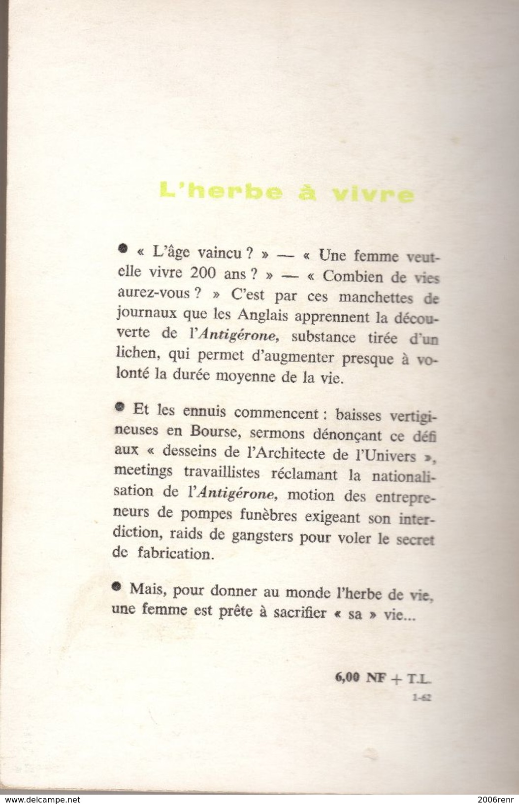 L'HERBE A VIVRE DE JOHN WYNDHAM PRESENCE DU FUTUR N°54 E.O. 1962 VOIR SCANS - Denoël