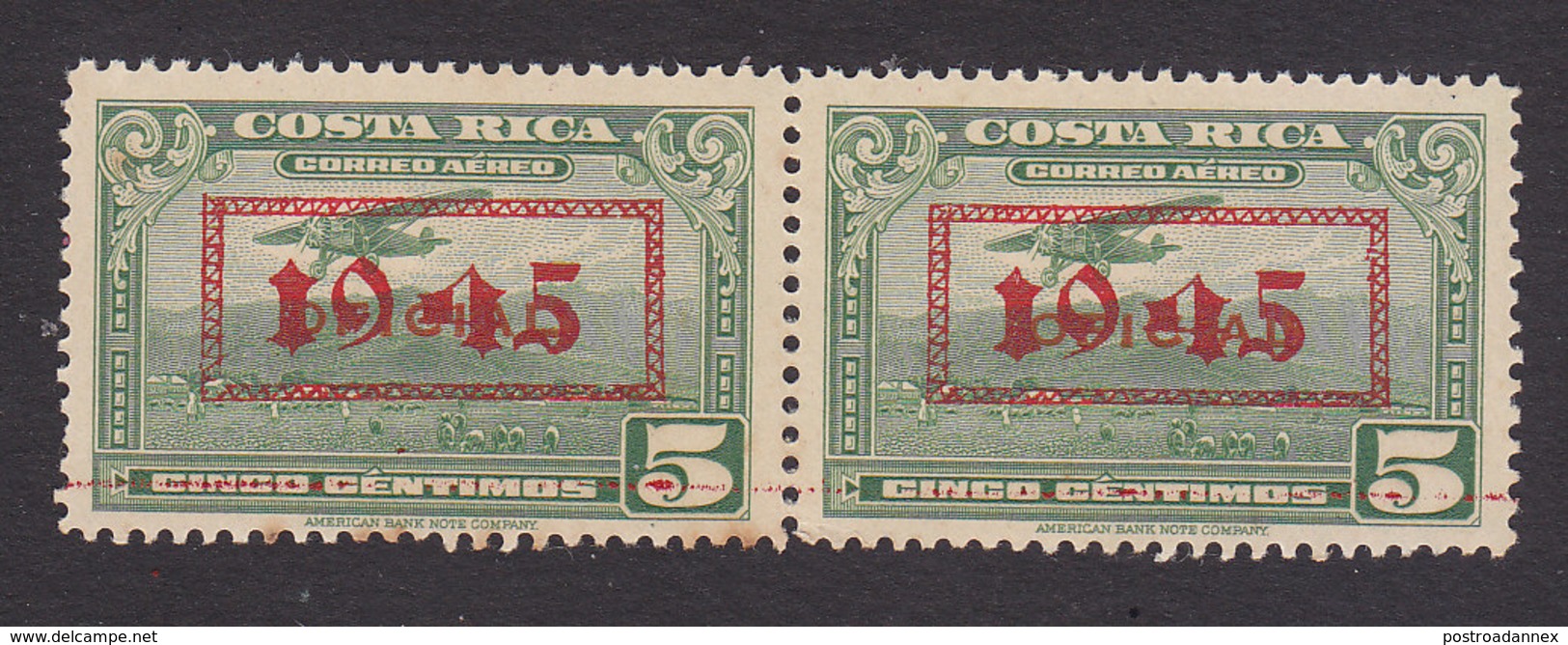 Costa Rica, Scott #C104, Mint Hinged, Plane Overprinted, Issued 1945 - Costa Rica