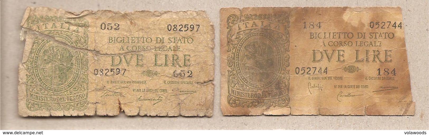 Italia - Banconote Circolate Da 2 Lire "Italia Laureata" - 1944 Serie Completa Dei Due Decreti Emessi - Verzamelingen