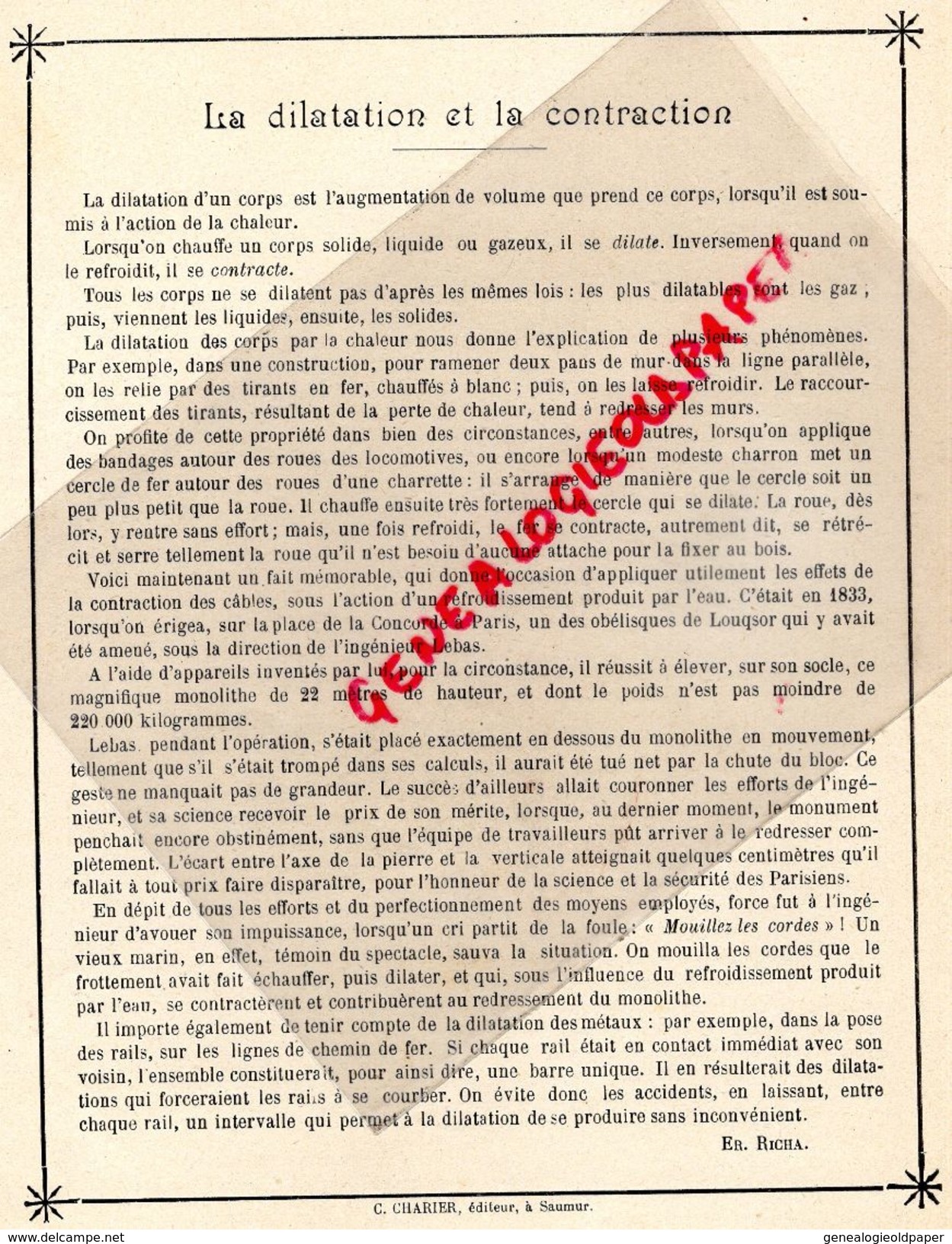 PROTEGE CAHIER-IMPRIMERIE DUCOURTIEUX LIMOGES-TRAVERS LA SCIENCE-DILATATION CONTRACTION CORPS OBELISQUE-CHARIER SAUMUR - Transportmiddelen