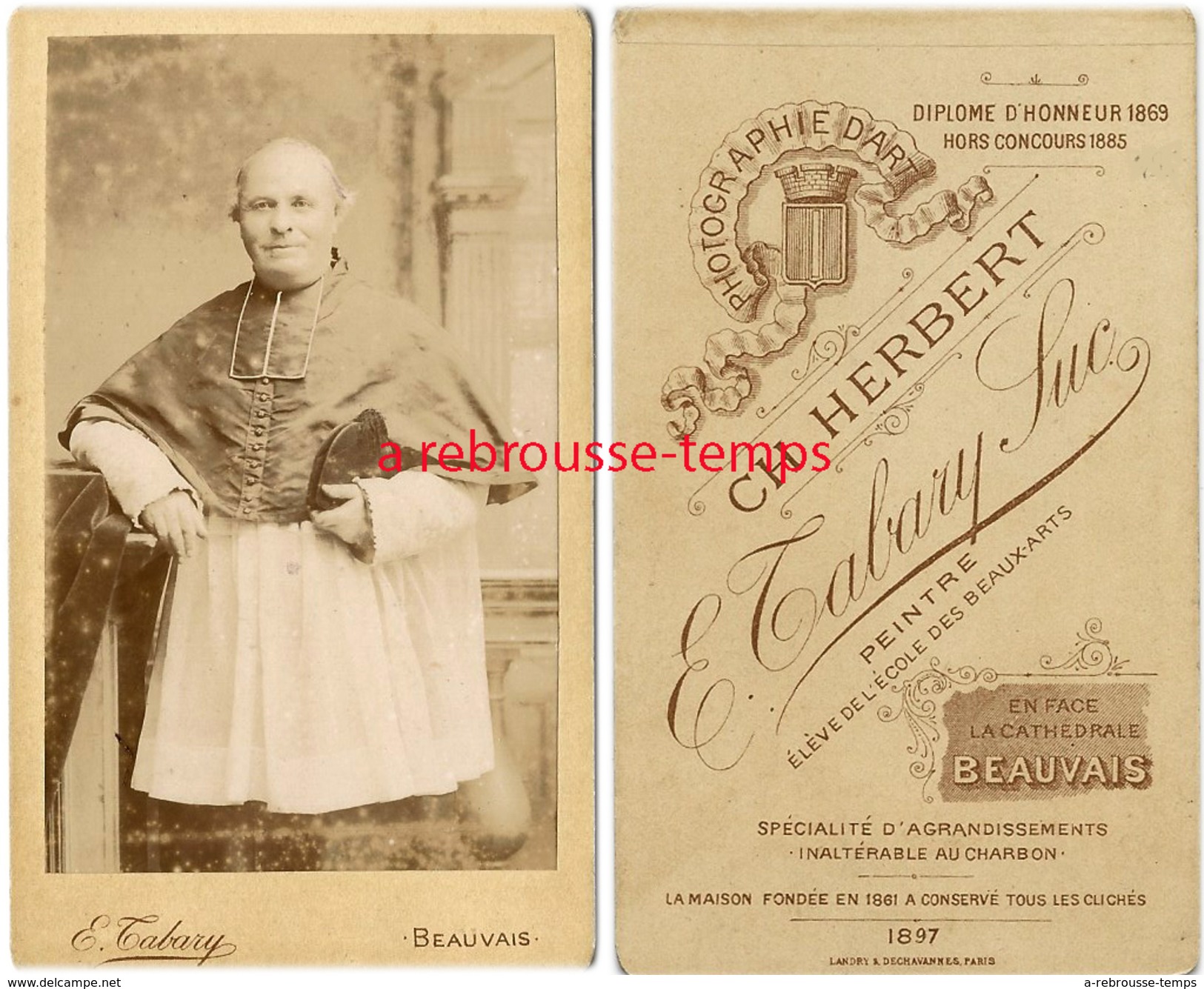 CDV Personnalité Religieuse En 1897-évêque?-photo Ch. Herbert Tabary Succ. Peintre En Face De Cathédrale-Beauvais - Old (before 1900)