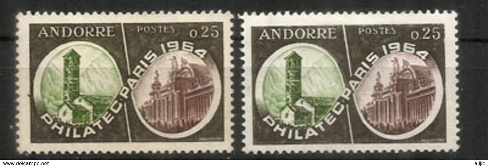 Philatec Paris 1964 Variété: Clocher Roman & Grand Palais Paris Different Tons De Couleurs - Unused Stamps