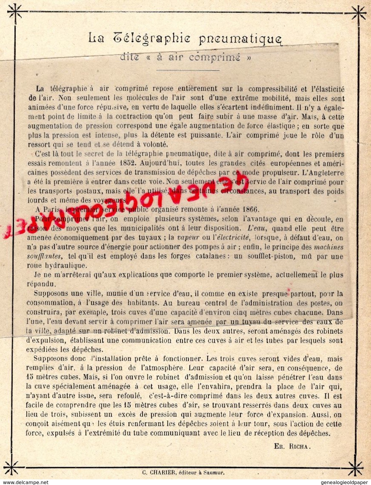 PROTEGE CAHIER-IMPRIMERIE DUCOURTIEUX LIMOGES-TRAVERS LA SCIENCE- TELEGRAPHIE PNEUMATIQUE-AIR COMPRIME -CHARIER SAUMUR - Transportmiddelen