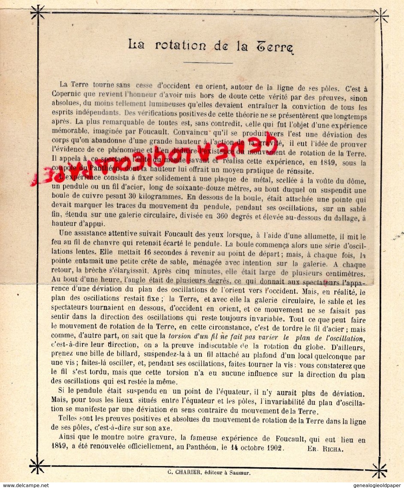 PROTEGE CAHIER-IMPRIMERIE DUCOURTIEUX LIMOGES-TRAVERS LA SCIENCE- ROTATION TERRE-1902 PANTHEON FOUCAULT  -CHARIER SAUMUR - Transport