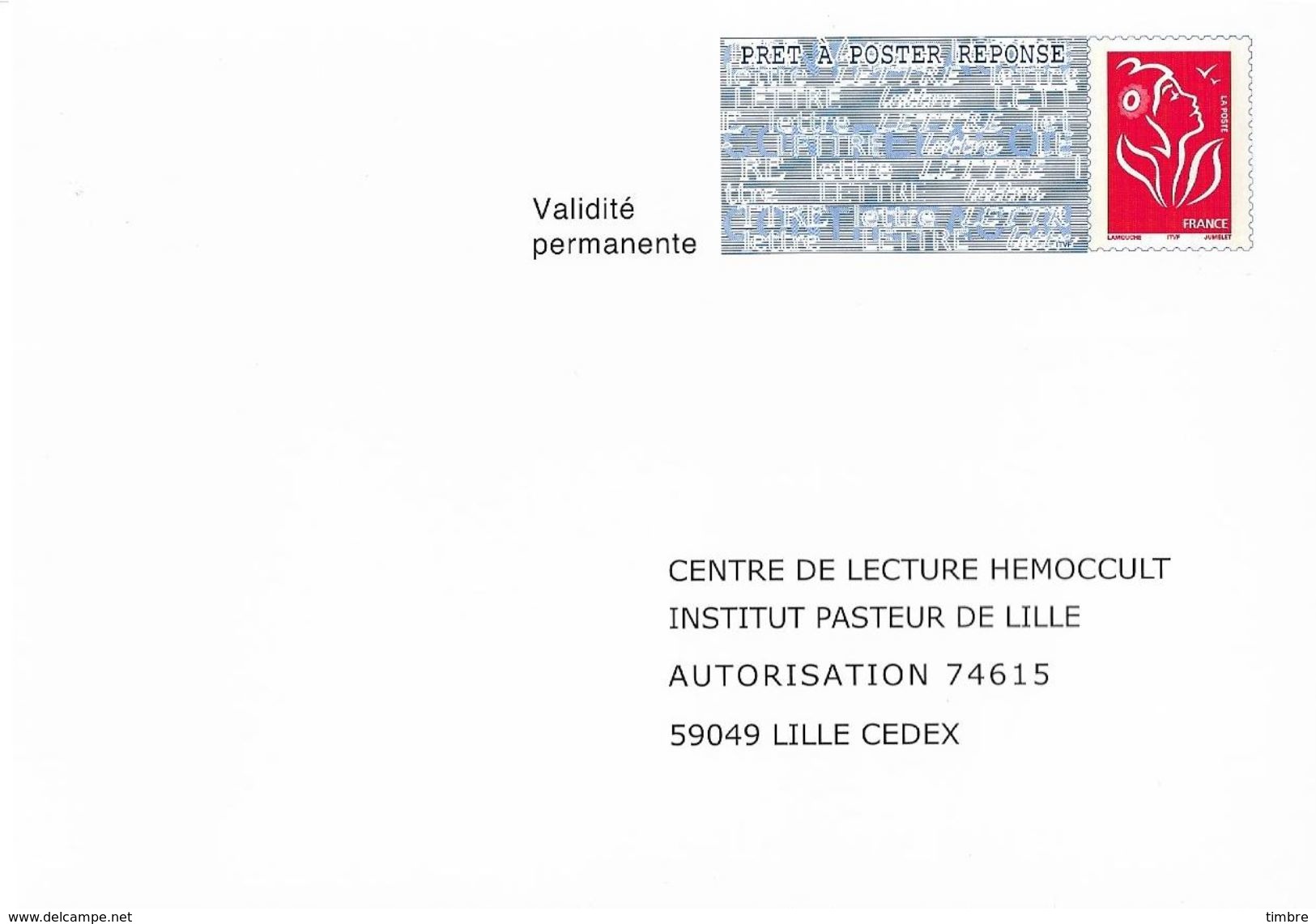 Entier Postal Institut Pasteur Enveloppe Cartonnée, Peu Courant - Prêts-à-poster: Réponse /Lamouche