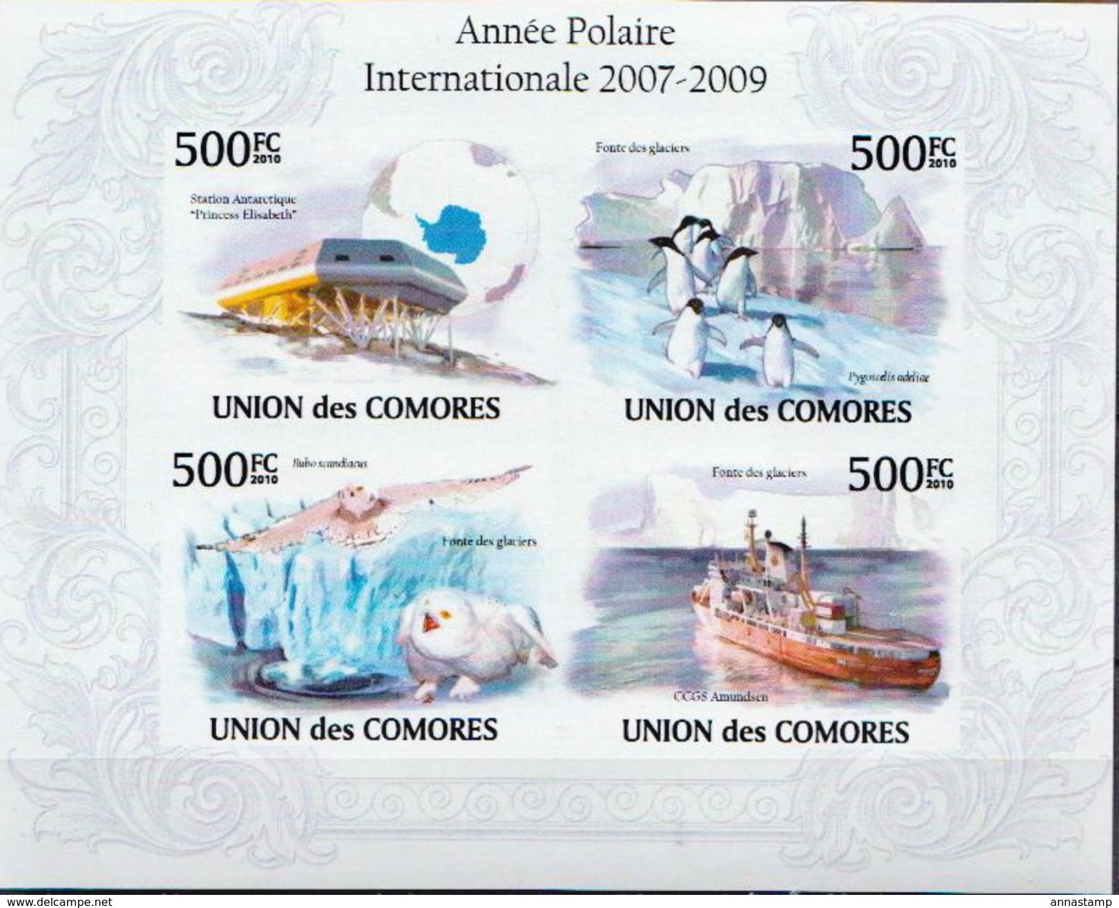 Comores MNH Polar Year Imperforated Sheetlet And SS - Antarctic Wildlife