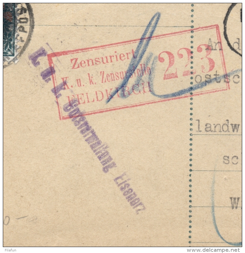 Schweiz - 1917 - 5 Cent Overprint On 3 Cent Portomarke On Taxed And Censored Postcard From KuK Eizenerz To Winterthur - Strafportzegels