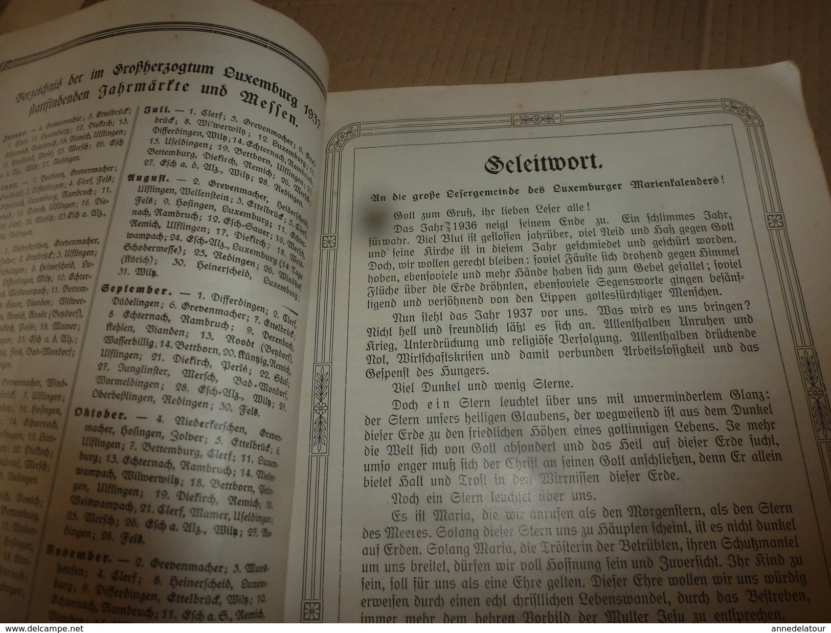 1937  MARIEN KALENDER ----> Luxemburg ; Ulflingen; Lebensweisheiten;Das Sühnekreuz;Humoristisches;etc