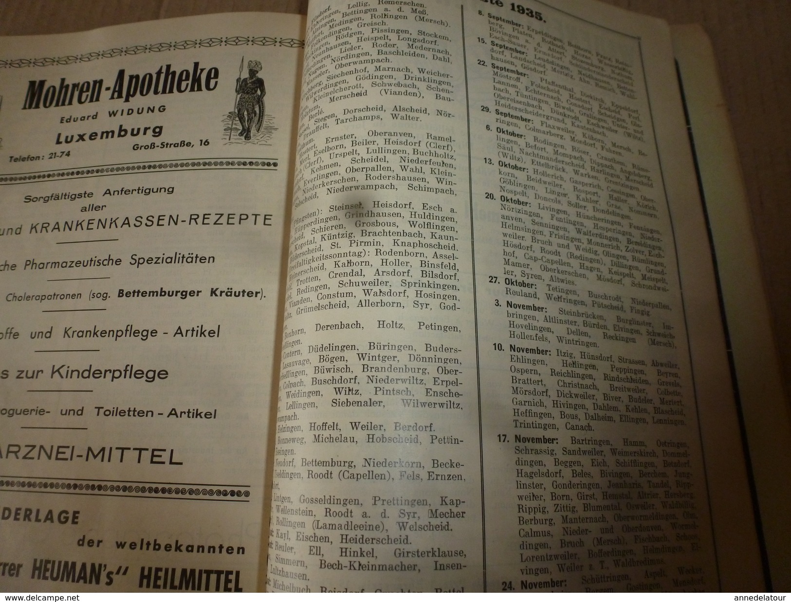 1935   MARIEN KALENDER Luxemburg;Das Brechen; Das Schwingen;Die Stre'f; Das Geburtshaus Don Boscos; etc