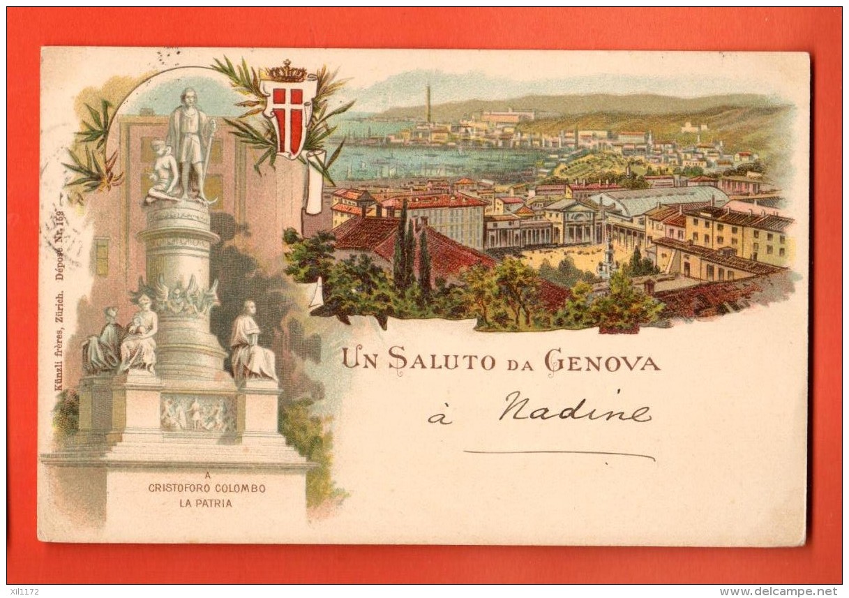 GATA-13  Litho Un Saluto Da Genova Genoa. Christoforo Colombo La Patria. Viaggiatta In 1909 Per La Svizzera - Genova (Genua)