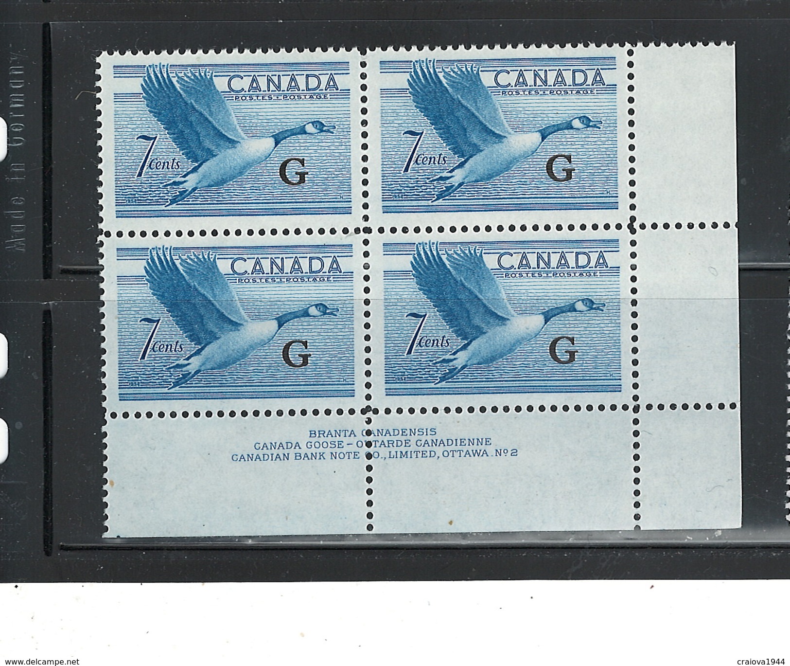 CANADA 1951 - 1953 "CANADA GOOSE" #O31  PB#2 LR  MNH - Overprinted