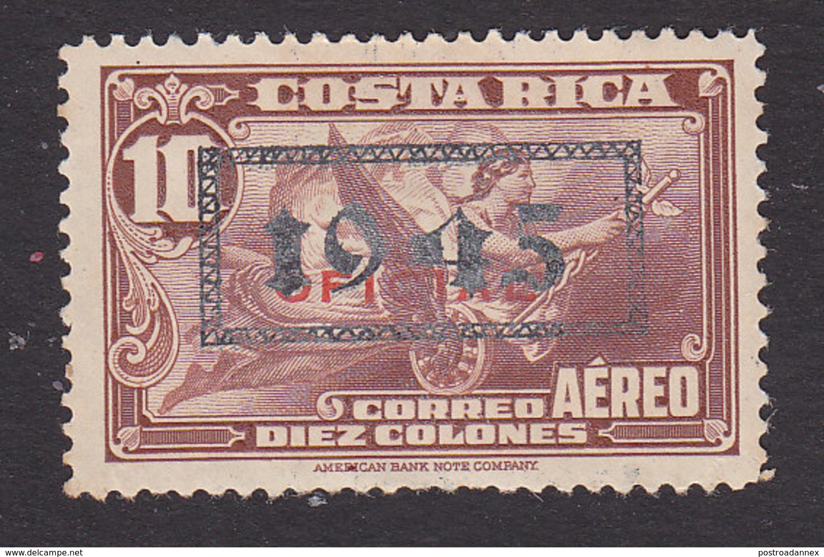 Costa Rica, Scott #C116, Mint No Gum, Plane Overprinted, Issued 1945 - Costa Rica