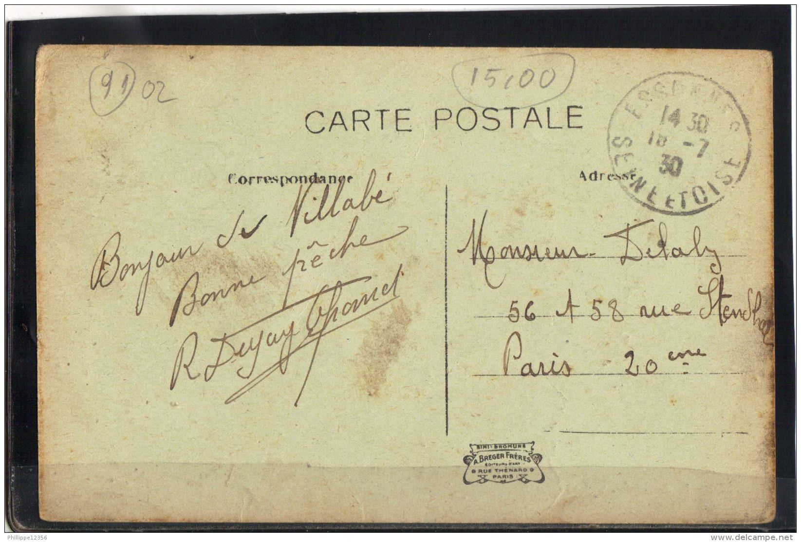 9102. VILLABE . MAISON DESASSIS .  RECTO/VERSO. ANIMEE . TABAC. EPICERIE . DRAPEAU . ANNEE . 1930. - Other & Unclassified