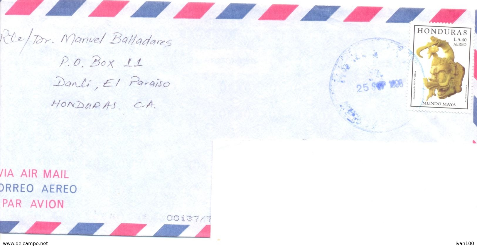 1998. Honduras, The Letter Sent  Air-mail Post To Moldova - Honduras