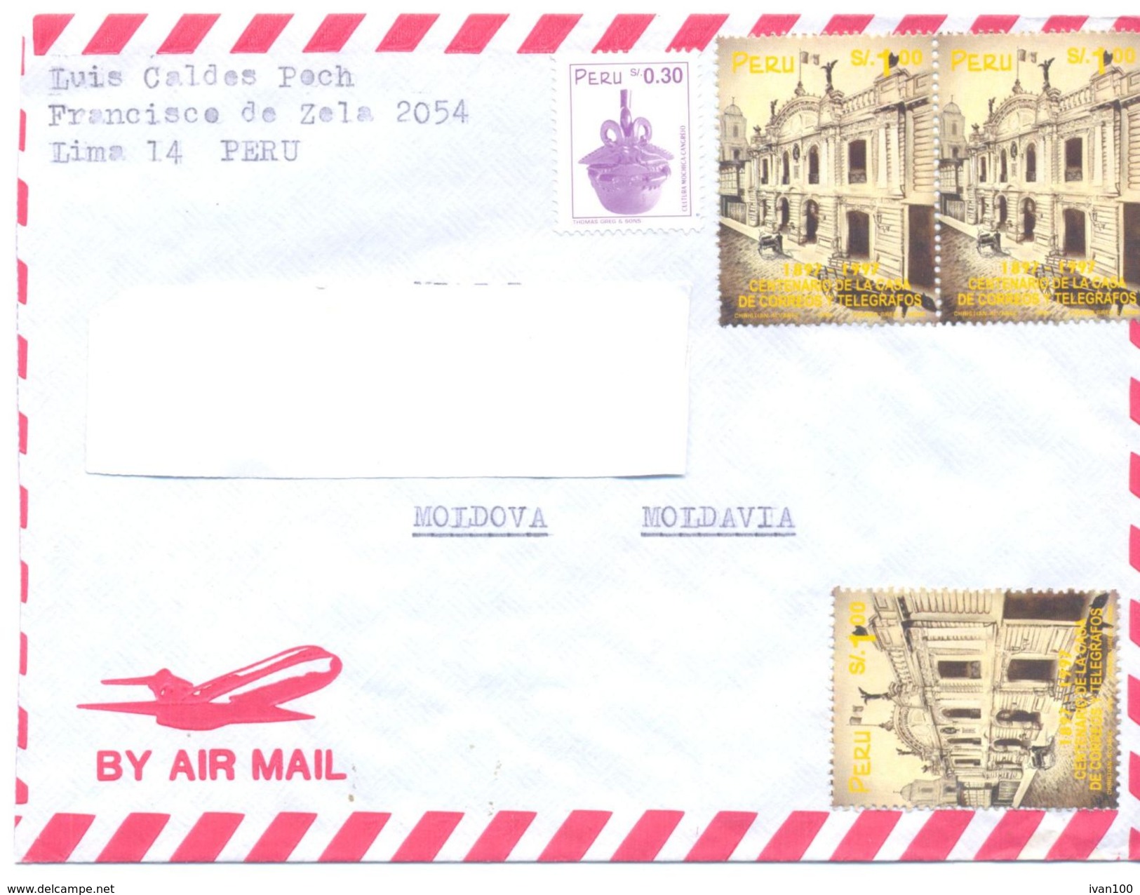 1998. Peru, The Letter Sent  Air-mail Post To Moldova - Peru