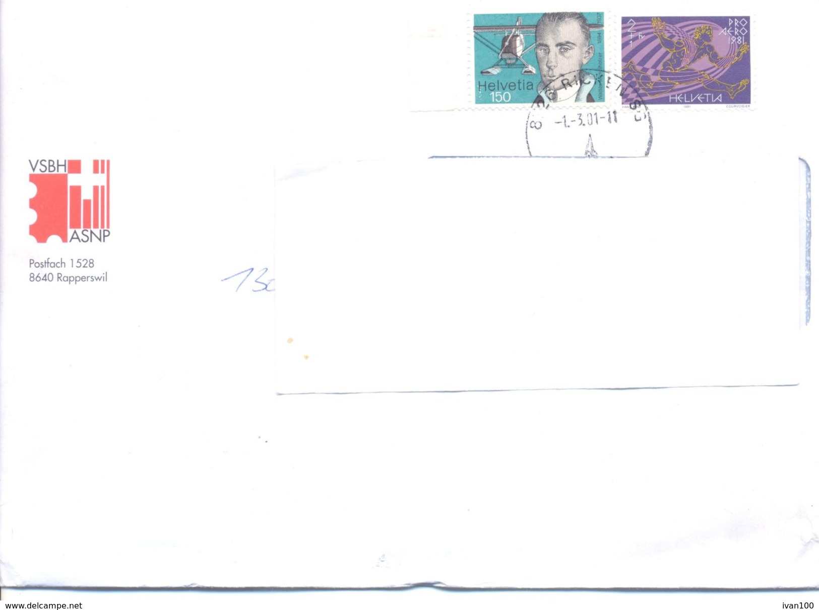 2001. Switzerland,  The Letter Sent By Air-mail Post To Moldova - Brieven En Documenten