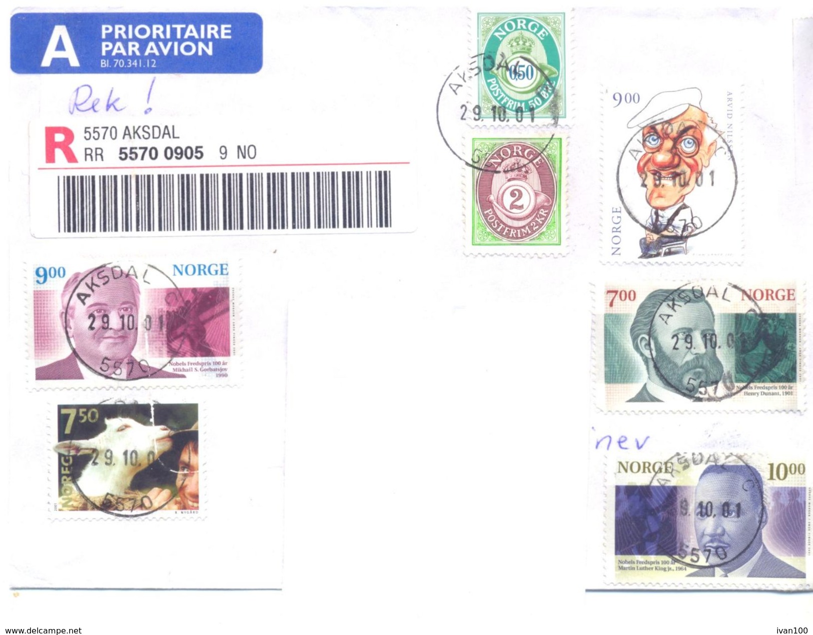 2001. Norway,  The Letter Sent By  Registered Air-mail Post To Moldova - Lettres & Documents