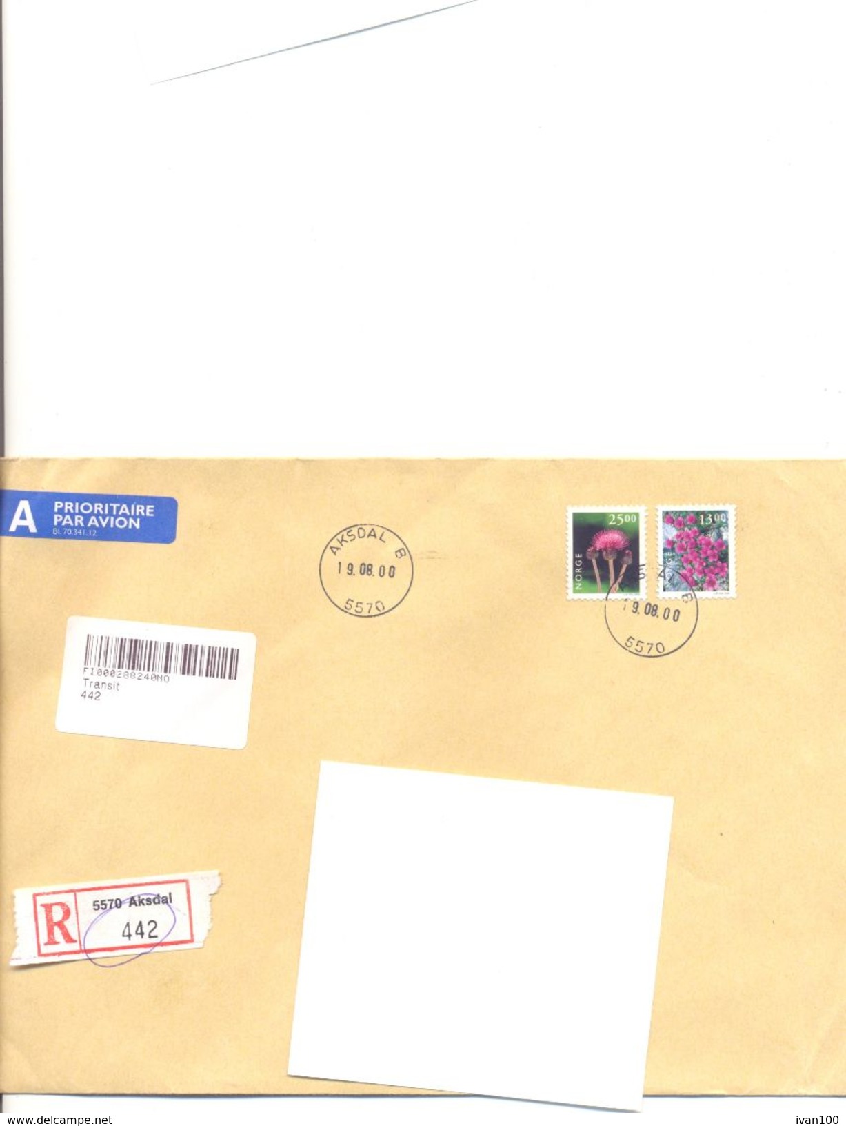 2000. Norway,  The Letter Sent By  Registered Air-mail Post To Moldova - Lettres & Documents