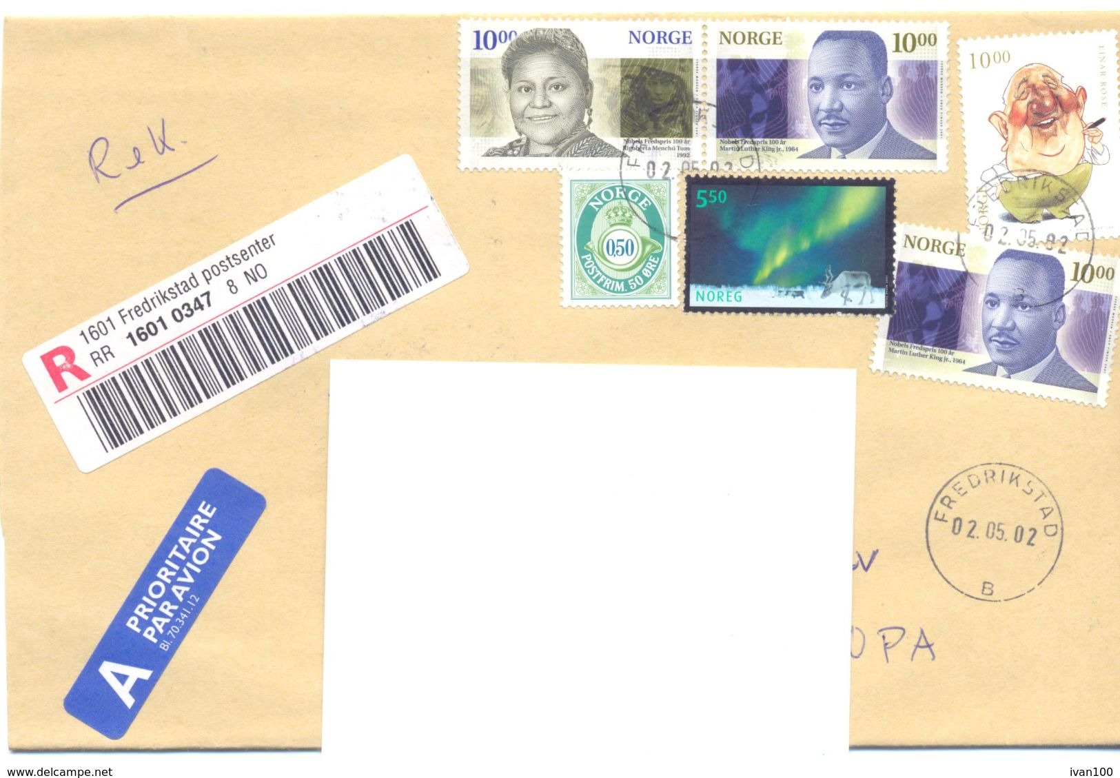 2002. Norway,  The Letter Sent By  Registered Air-mail Post To Moldova - Lettres & Documents