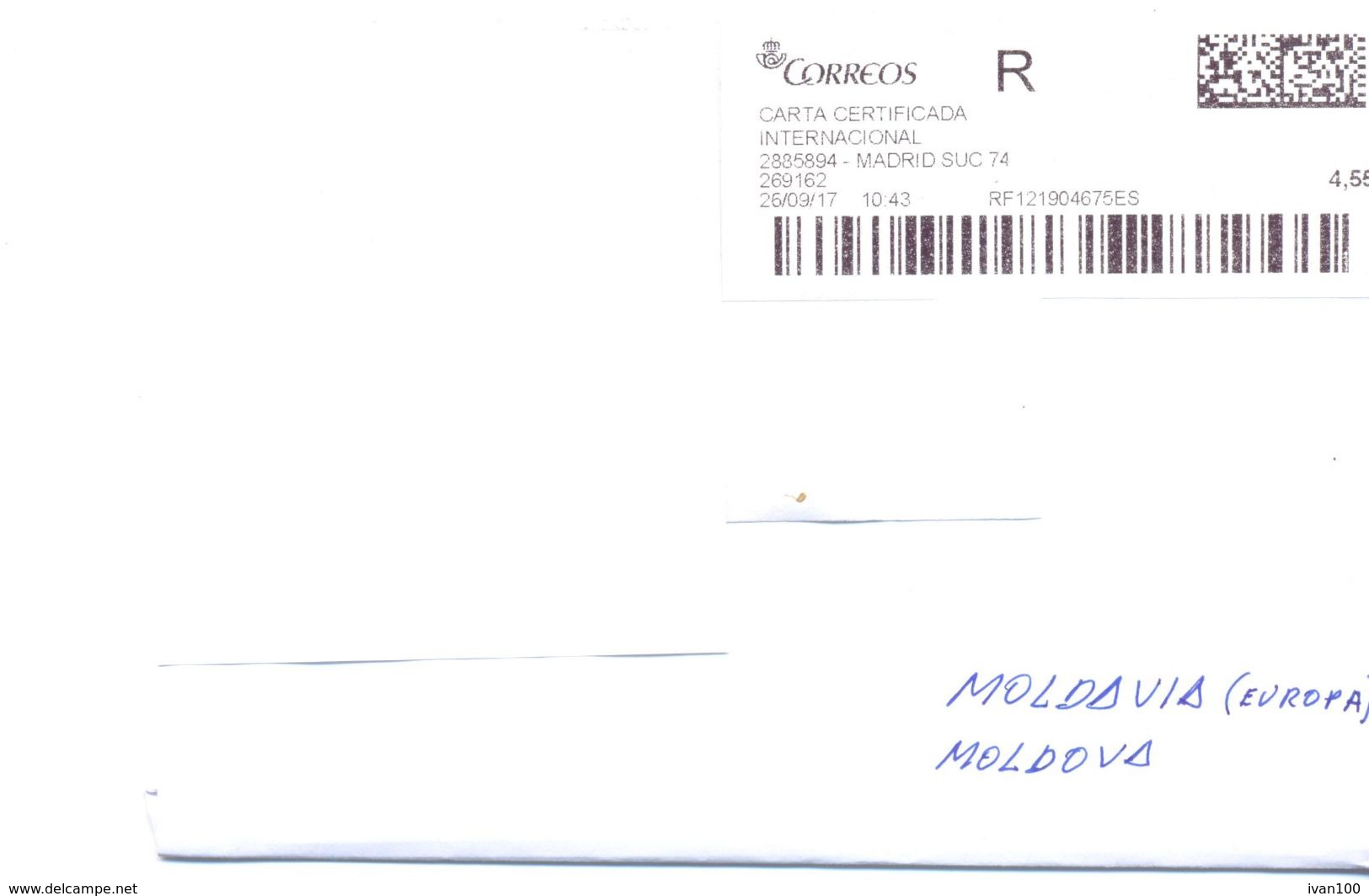 2017. Spain,  The Letter Sent By Registered Air-mail Post To Moldova - Storia Postale