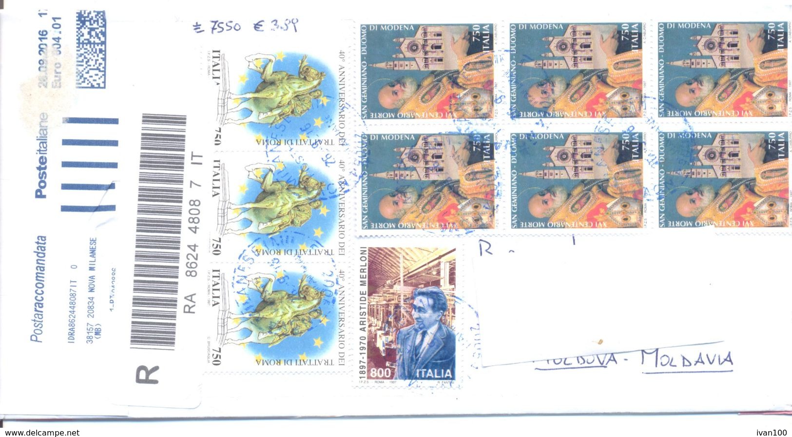 2016. Italy,  The Letter Sent By Registered Air-mail Post To Moldova - 2011-20: Cartas & Documentos