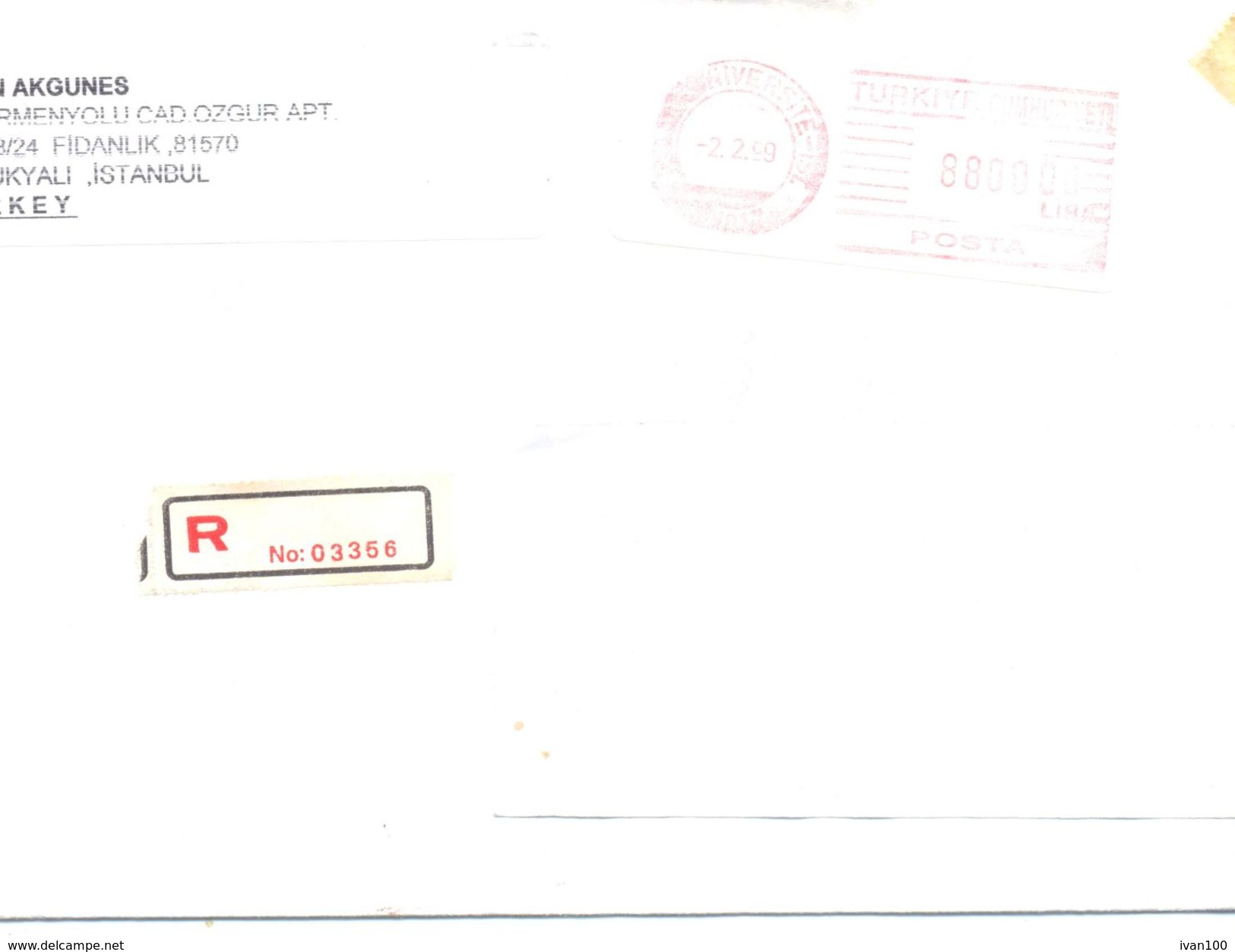 1999.Turkey, The Letter Sent By Registered Air-mail Post To Moldova - Lettres & Documents