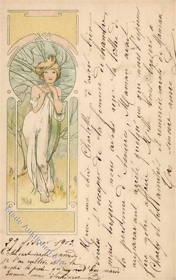 Mucha, Alfons Frau Jugendstil 1909 I-II (fleckig) Art Nouveau - Unclassified