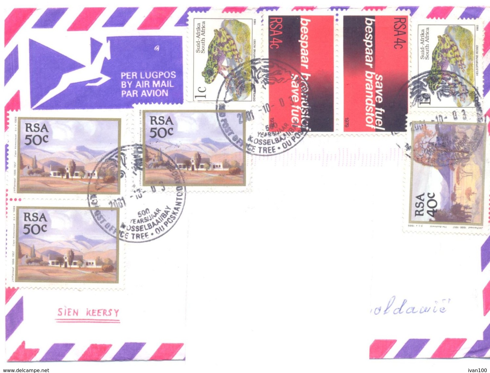 2001. South Africa,  The Letter Sent By  Air-mail  Post To Moldova - Lettres & Documents