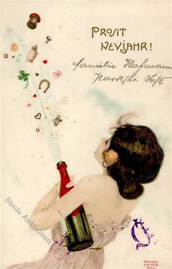 Kirchner, Raphael Jugendstil Frau Neujahr Verlag TSN 235 Künstler-Karte 1906 I-II (fleckig) Art Nouveau Bonne Annee - Kirchner, Raphael