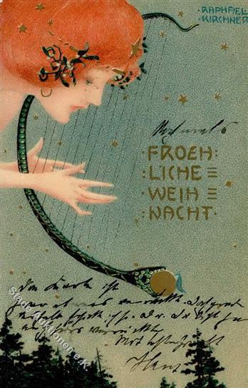 Kirchner, Raphael Jugendstil Frau Schlange Weihnachten Verlag TSN 197 Künstler-Karte 1901 I-II Noel Art Nouveau - Kirchner, Raphael