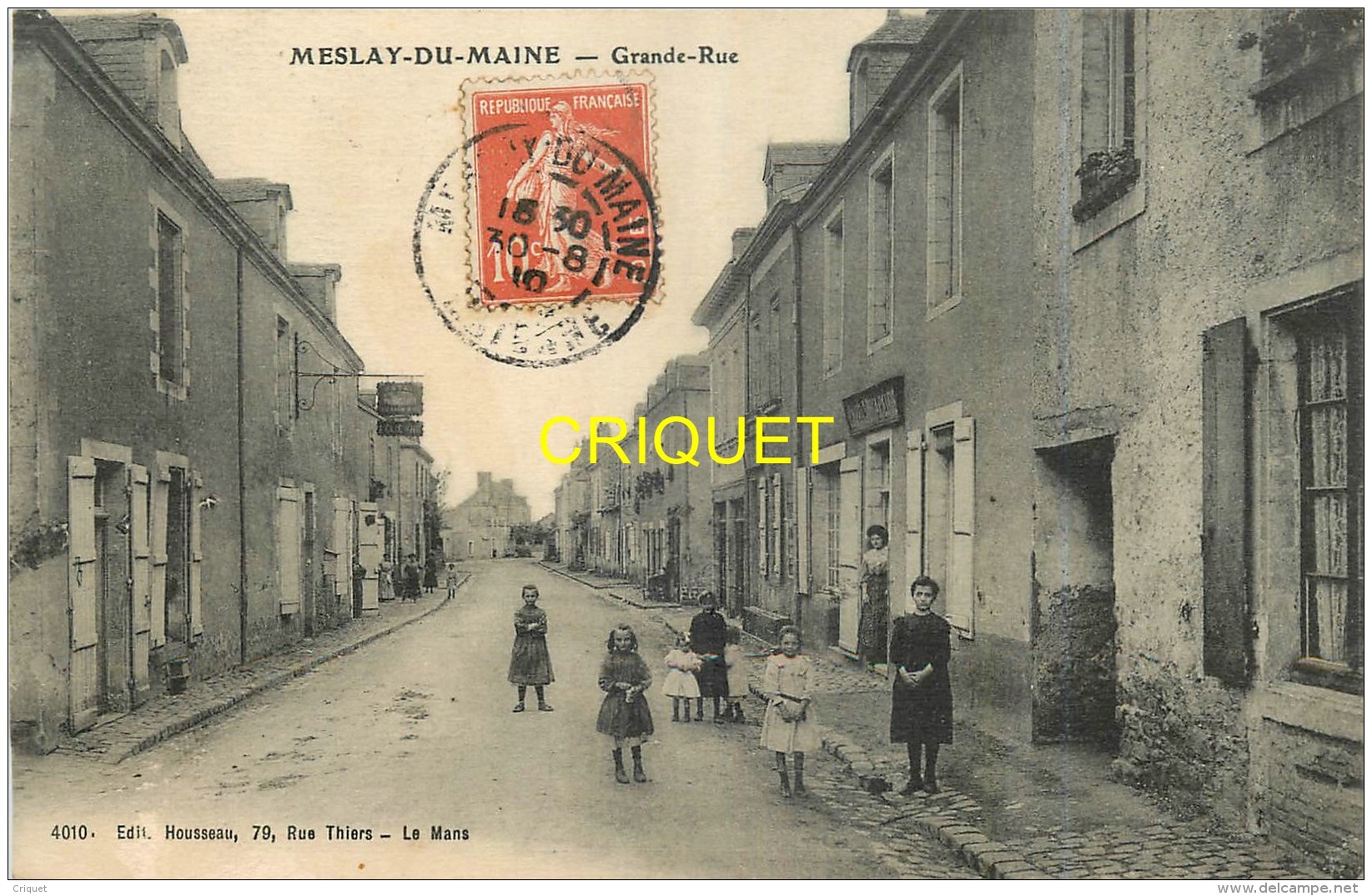 53 Meslay Du Maine, Grande Rue, N° 1, Vieux Commerces, Enfants Au 1er Plan..., Affranchie 1910 - Meslay Du Maine
