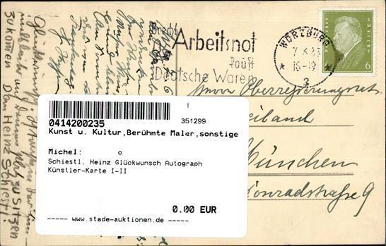 Schiestl, Heinz Glückwunsch Autograph Künstler-Karte I-II - Zonder Classificatie