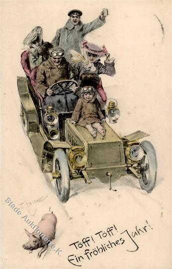 Zasche, Th. Auto Kind Frau Schwein TSN-Verlag 514 Künstlerkarte 1906 I-II (fleckig) Cochon - Zonder Classificatie