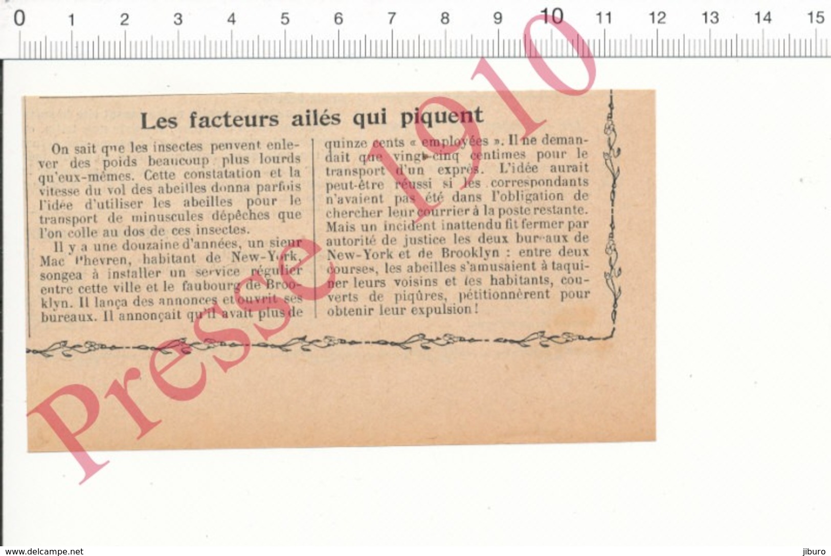 Presse 1910 Facteur Distribution Postale Du Courrier Express à Dos D'abeille Poste Restante New-York Abeilles 216PFE - Ohne Zuordnung