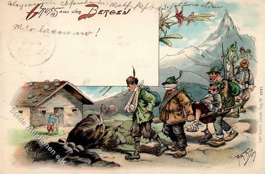 Thiele, Arthur Bergsteiger  Künstlerkarte 1899 I-II (fleckig) - Thiele, Arthur